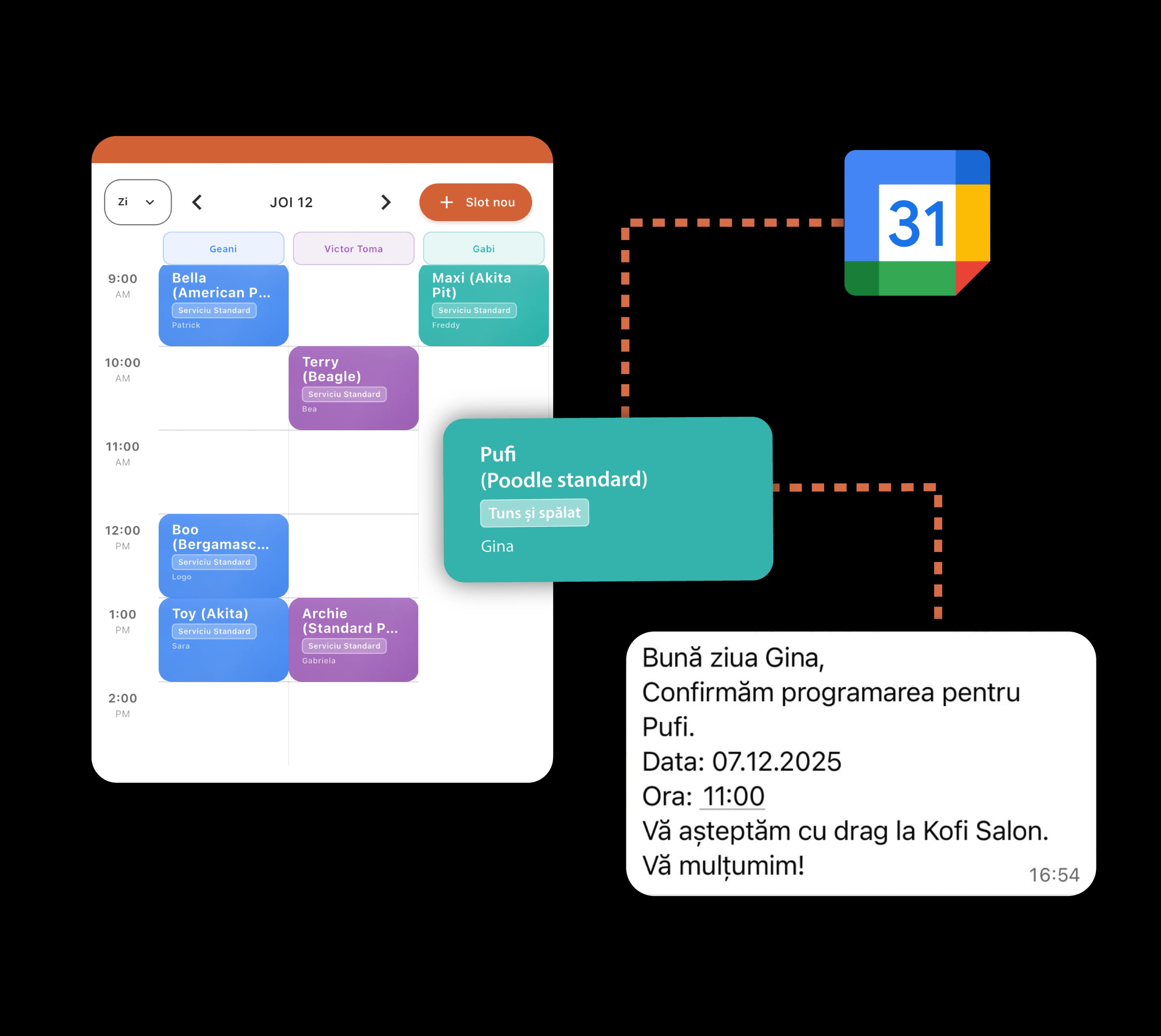 Digital calendar with appointments and Google Calendar sync