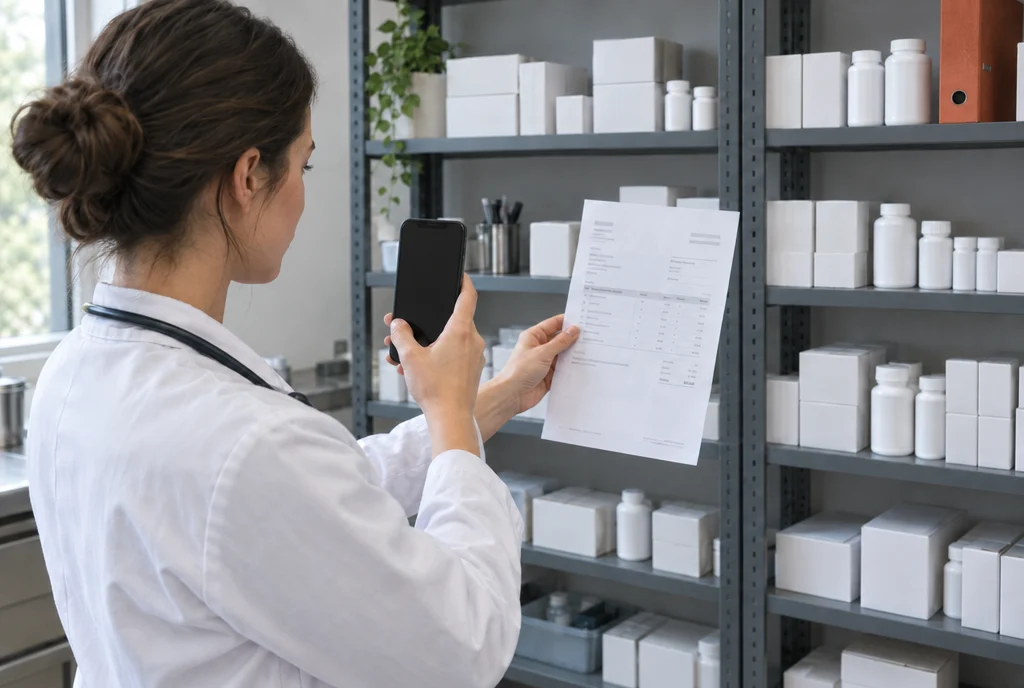 Medic veterinar care fotografiază un document, ca să-l mute în aplicație